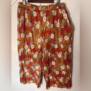 Loud bodies XXL elastic waist cropped pant orange pomegranate print